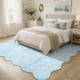 thumbnail image 2 of Moynesa 5'x7' Floral Scalloped Area Rugs for Living Room, Vintage Distressed Washable Rug, Cottage Boho Accent Rug for Bedroom Sunroom Playroom Dorm Office Low Pile Non Slip, Mist Blue, 2 of 11