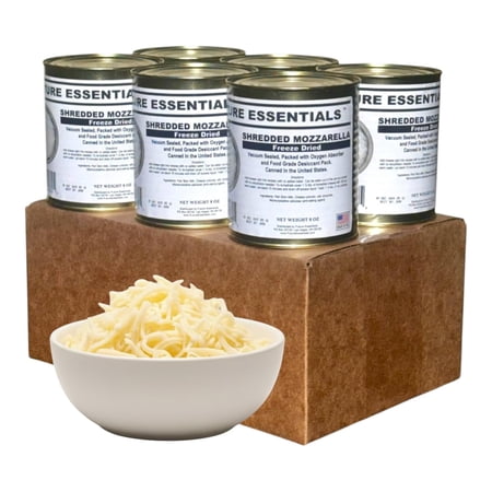 Future Essentials Freeze-Dried Shredded Mozzarella Cheese, 8 oz #2.5 Can (6-Pack) – Real Dairy Cheese, 25-Year Shelf Life, Emergency Food Storage, Made in USA