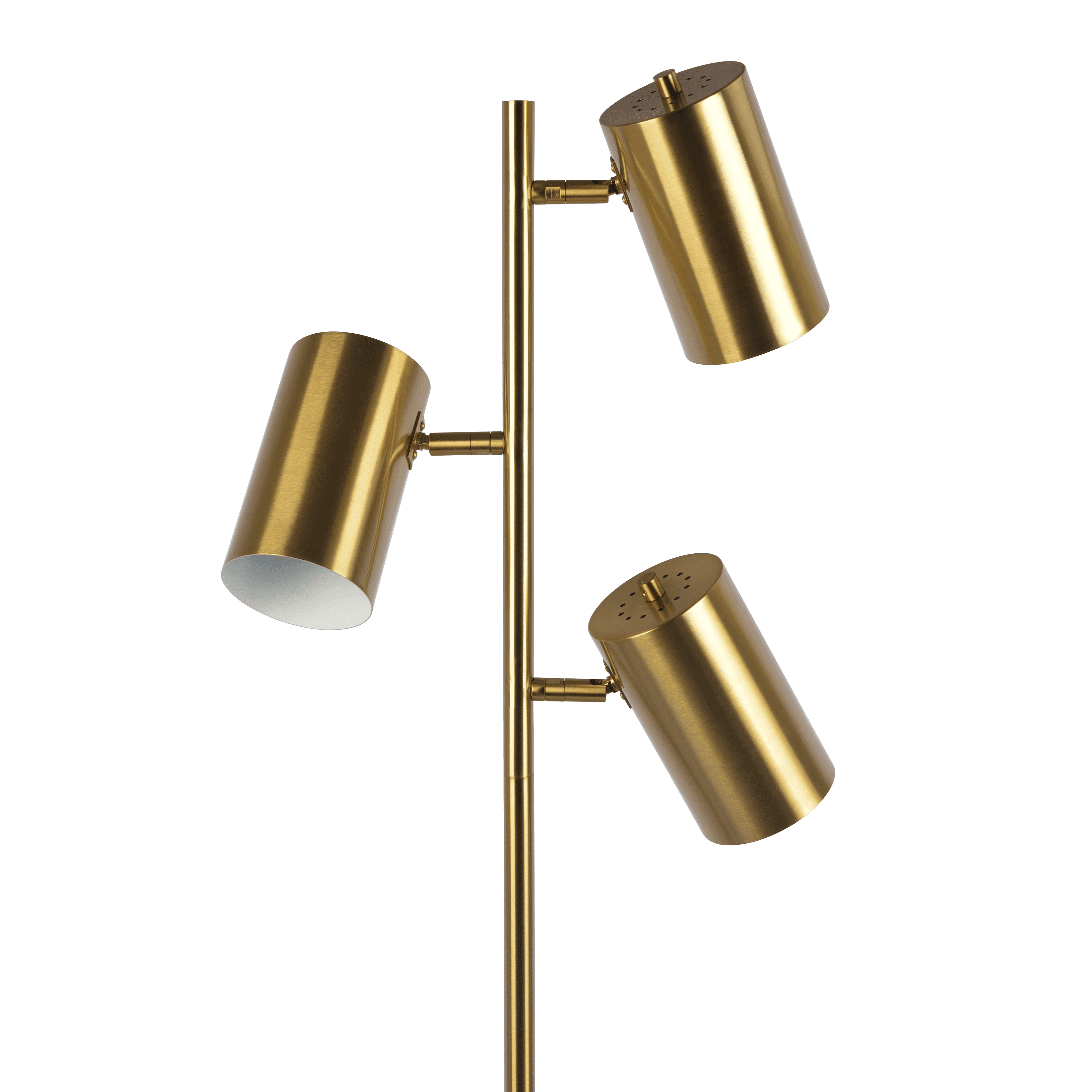 Noaman Harmony Brassed Gold Floor Lamp with Rotary Switch, Triple Spot Adjustable Lighting, 63in Height, Metal Block Base, Gold