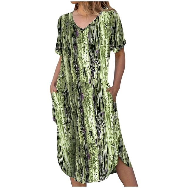 Felwors Femmes Nouvelle Mode d'Été Fendue V Robe à Manches Courtes