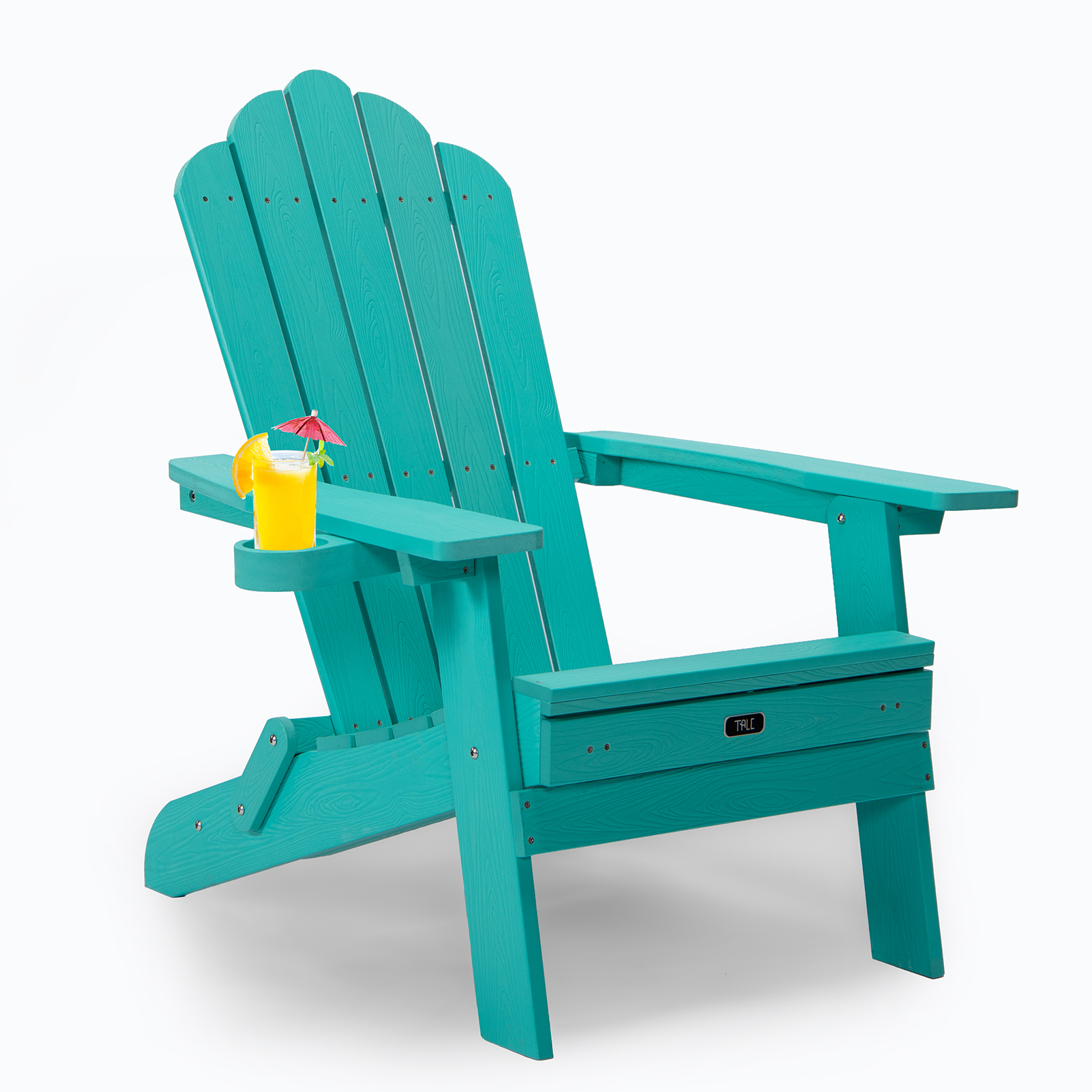 GZXS Folding Adirondack Chair with Pullout Ottoman and Cup Holder, Oaversized Wood Lounge Chair for Patio Deck Garden, Backyard Furniture, Green - image 2 of 10