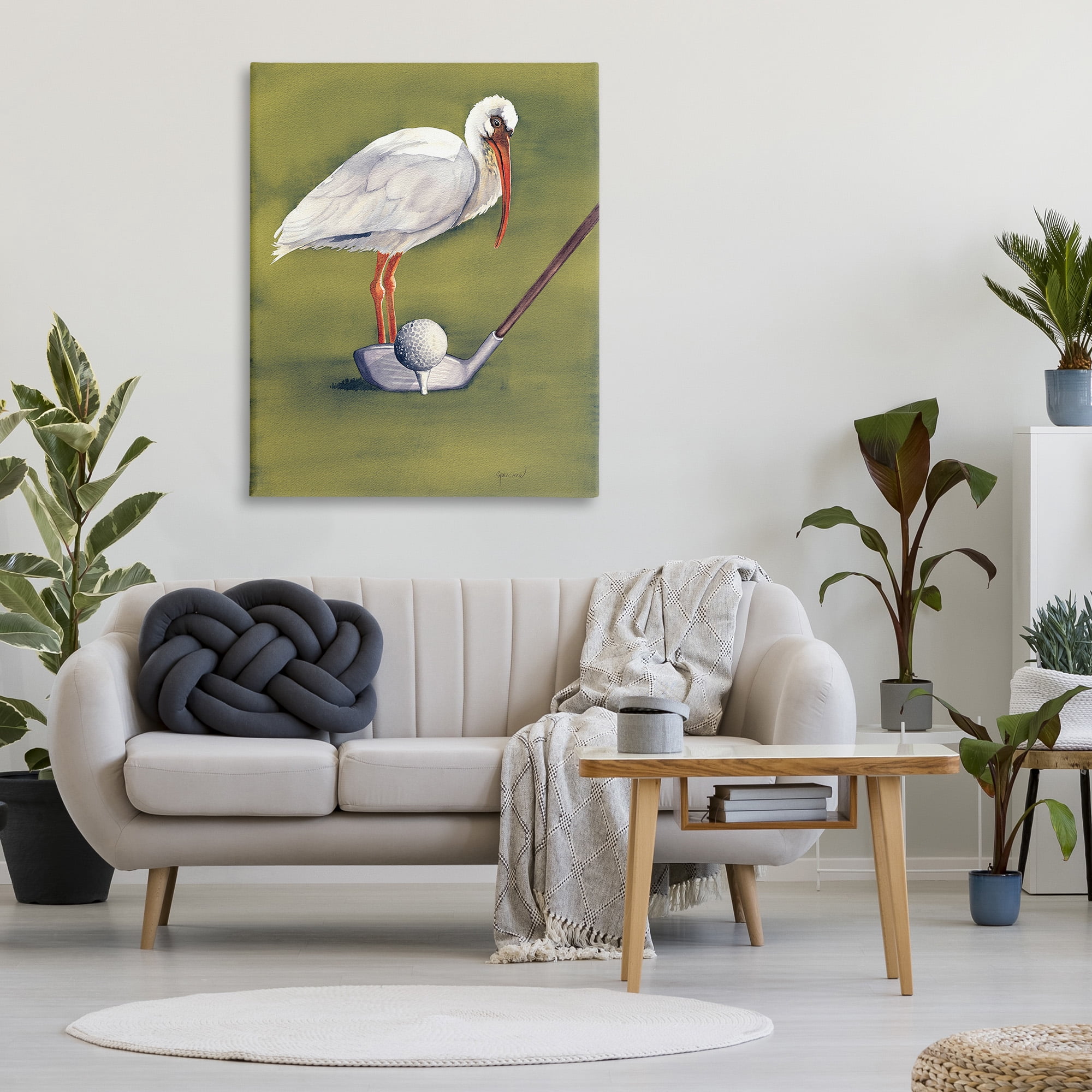 Stupell Industries Bird with Golf Club Animals & Insects Painting Gallery Wrapped Canvas Art Print Wall Art, 36 x 48