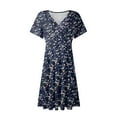thumbnail image 4 of SAATLERI Summer Dresses for Women 2025 V Neck Short Sleeve Vacation Beach Floral Sundresses for Women Empire Waist Short Dresses Flowy A-Line Midi Dress, 4 of 5