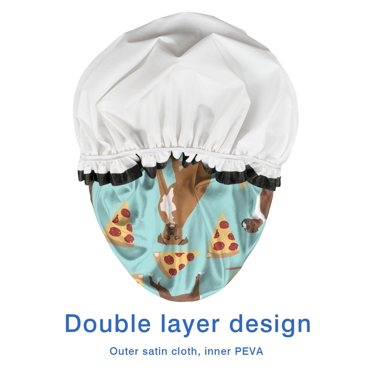 Shower Caps,Boxer Dog Pitbull Terriers Dog and Pizza Waterproof Shower Cap for Women 4 Pieces,Double Reusable Hair Cover for Shower PEVA Elastic Stretch Hem