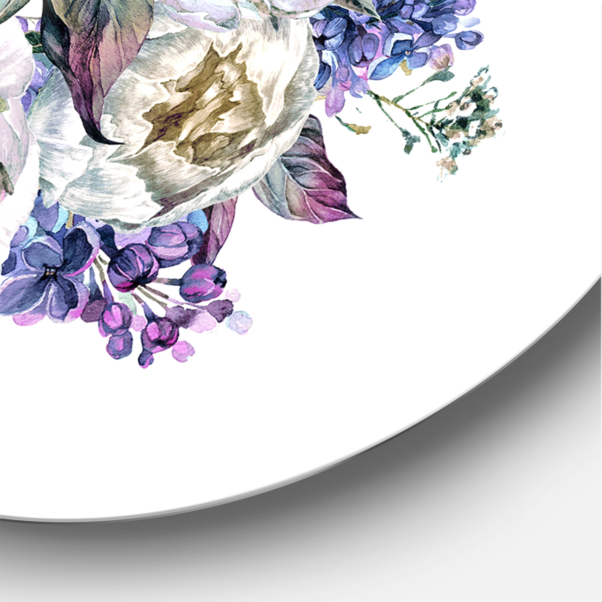 Designart 'Bouquet Peonies In Blue and White' Traditional Circle Metal Wall Art 23x23 - Disc of 23