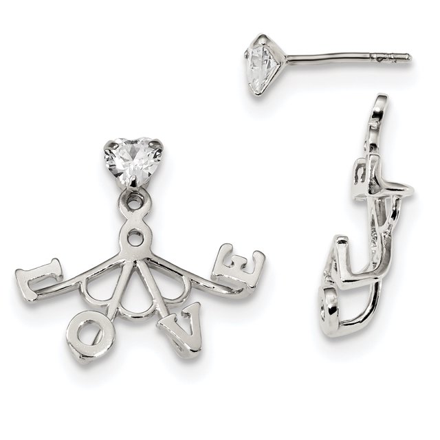 925 Sterling Silver Cubic Zirconia Cz Removeable Love Earrings Drop Dangle