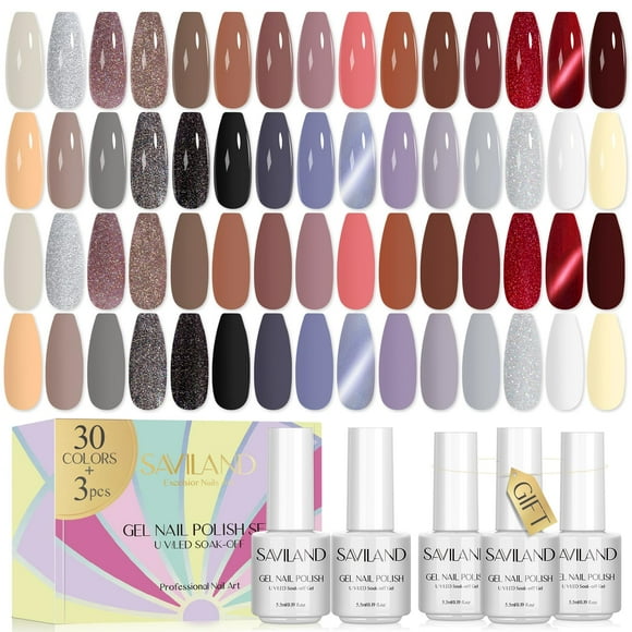 Set de esmaltes de uñas en gel SAVILAND, 33 unidades, Classic Glitter White