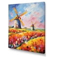 thumbnail image 2 of Designart "Windmills in Colorful Flower Meadows I" Architecture Canvas Wall Art - Industrial Pink Wind Turbines Entryway Wall Art, 2 of 6