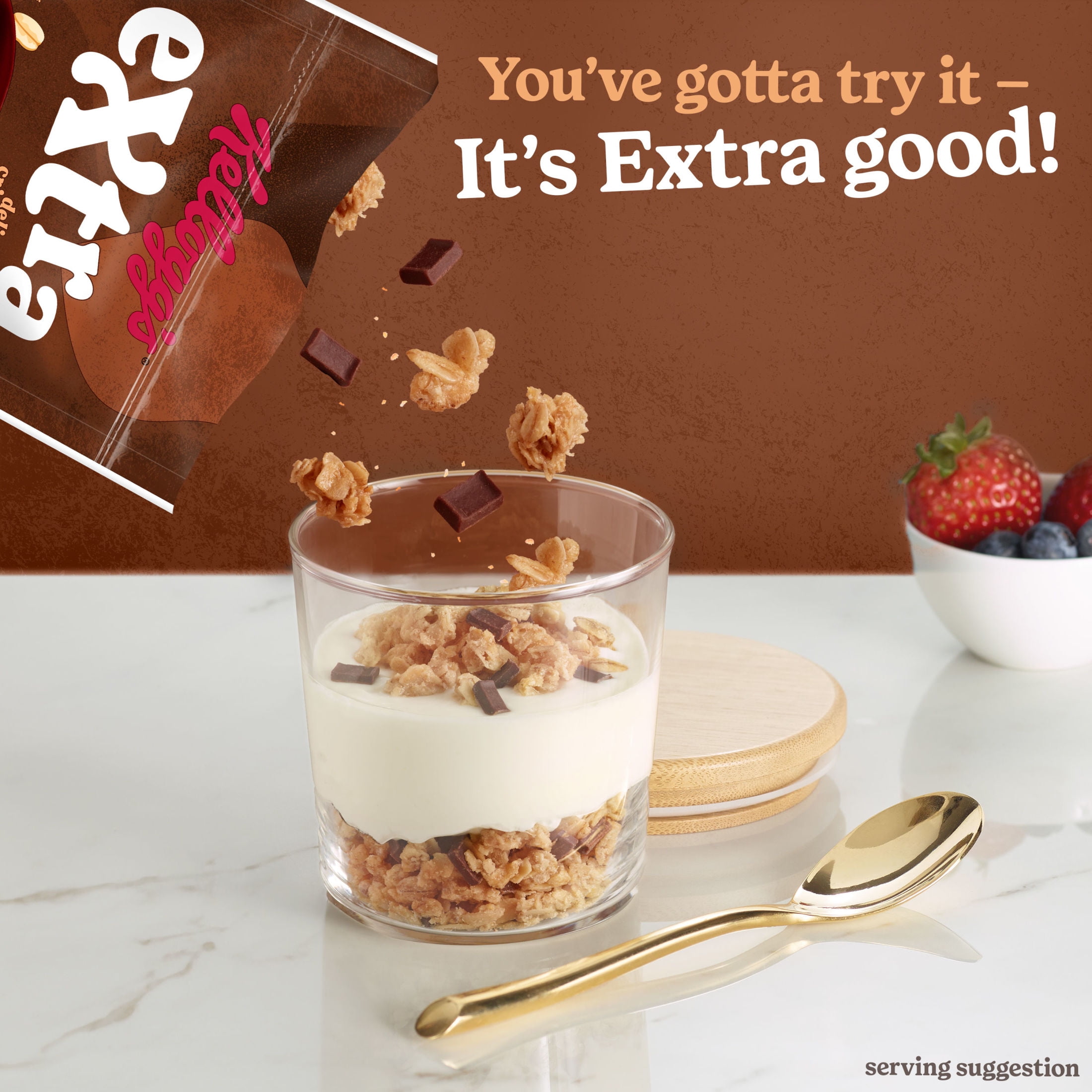 (3 pack) Kellogg's Extra Granola, Whole Grain, On-the-Go Snacks, Chocolate Chunk, 11oz Bag (1 Bag)