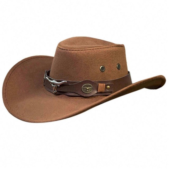 Handmade Cowboy Hat Wide Brim Hat with Bull Horn Belt for Women Men Dress-up Party Unisex Cowgirl Hat for Campin