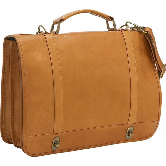 Le Donne Cuir BR-18-TN Rabat sur Torsadé Serrure Brief&44; Tan