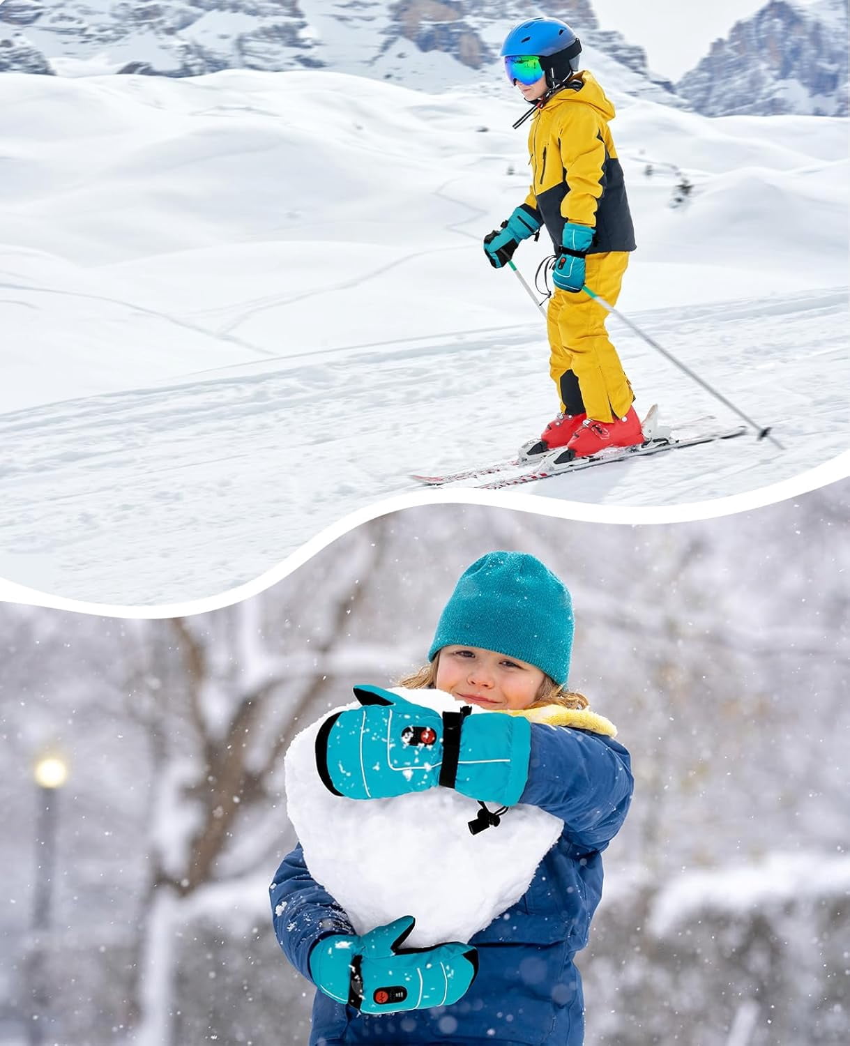 SNOWYES Heated Gloves for Kids, 7.4V Rechargeable Battery Winter Gloves for Boys Girls, Waterproof Windproof Heated Mittens for Kids, Outdoor Skiing Snowboarding Sledding Cold Weather