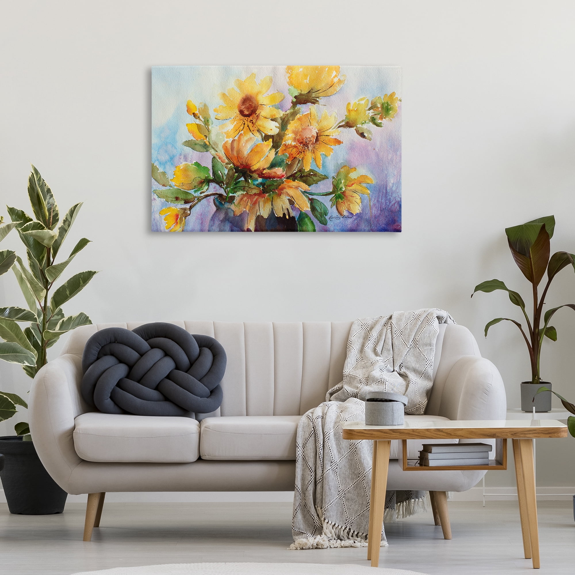 Stupell Industries Watercolor Daisies Vase Botanical & Floral Painting Gallery Wrapped Canvas Art Print Wall Art, 36 x 24