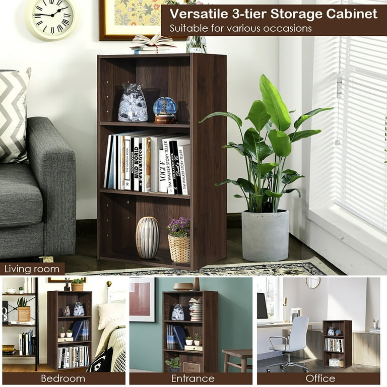 Gymax Office Bookshelf: 3-Tier Wooden Bookshelves & Multi Gymax Office Bookshelf: 3-Tier Wooden Bookshelves & Multi