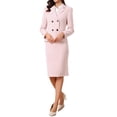 thumbnail image 2 of 2 Piece Suit Skirt Business Set for Women Long Sleeve Work Outfits Blazer Jacket Pencil Skirts Set L Pink, 2 of 5