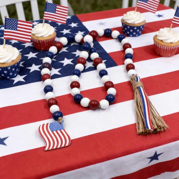 shyuyusa 39.4 Inch Patriotic Hemp Rope Tassel Beaded String Hanging Decor For Wall Door And Party Decoration