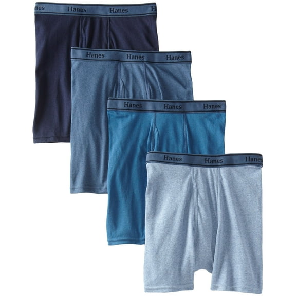 Hanes Ultimate Men's 4-Pack FreshIQ Tagless Cotton Boxer with ComfortFlex Waistband Briefs, Assorted Blues, X-Large