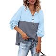 thumbnail image 2 of Women's V-Neck Long Sleeve Shirt Button Sweatshirt Jacket Casual Oversized Sweater Color Block Hoodies Fall Clothes for Women 2025 (Light Blue S), 2 of 6