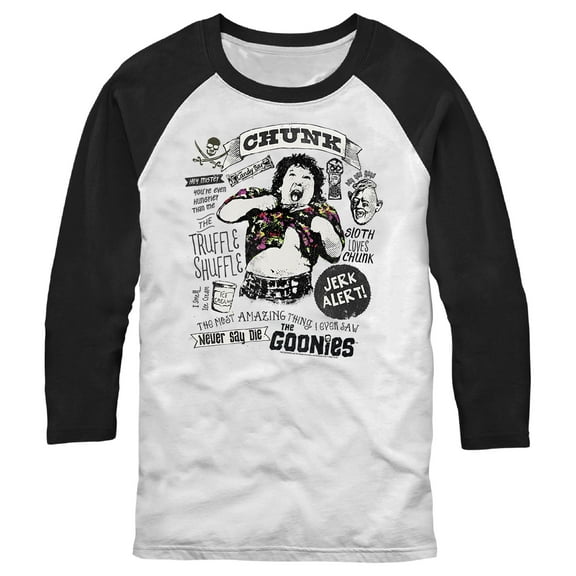 Men's The Goonies Chunk Truffle Shuffle  Baseball Graphic Tee White/Black X Large