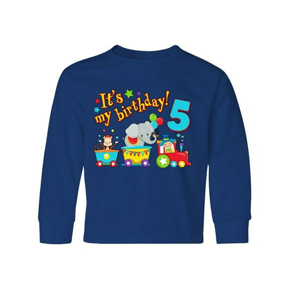 Inktastic Its my Birthday- circus train 5th Birthday Long Sleeve Youth T-Shirt