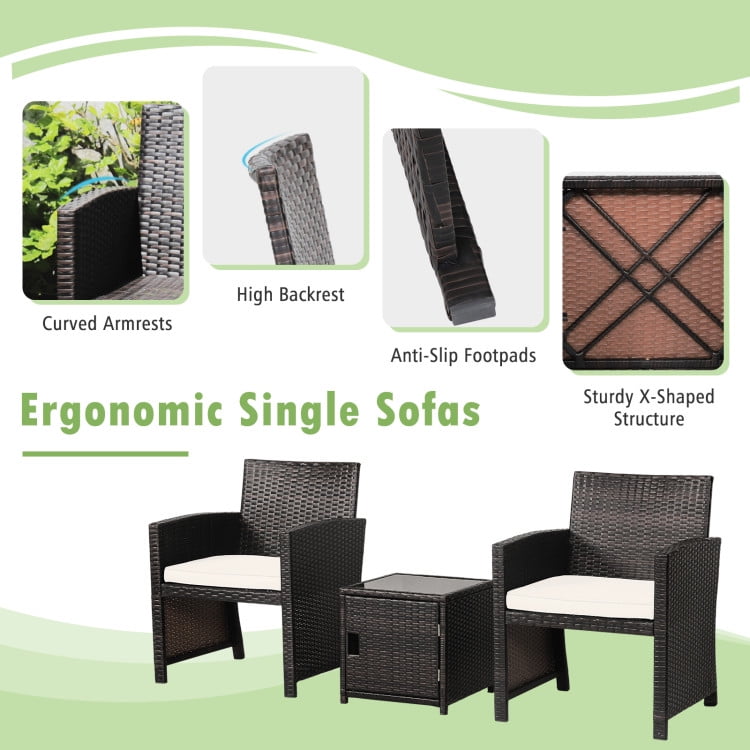 Aimee Lii 3 Pieces Patio Wicker Furniture Set with Storage Table and Protective Cover, Outdoor Patio Furniture, Beige