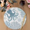 thumbnail image 3 of Blue Octopus Coastal Round 15 Inch Placemats Set of 4, Summer Beach Nautical Coral HeatResistant Non Slip Place Mats for Dining Table, Wipeable Braided Kitchen Table Mats for Housewarming, 3 of 9