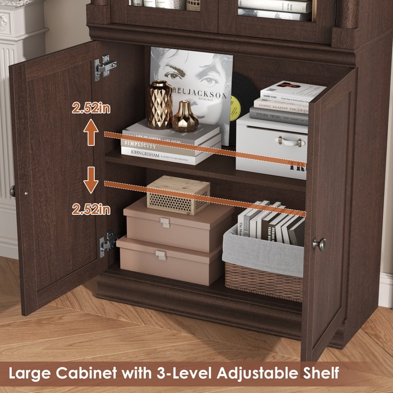 Homfa 71" Bookcase with Glass Doors, 5-Tier, Reddish-Brown photo 6