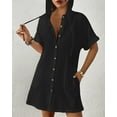 thumbnail image 5 of Bsubseach Short Sleeve Beach Coverup Women's Hooded Swimsuit Cover Up Button Down Shirt Dress, 5 of 6