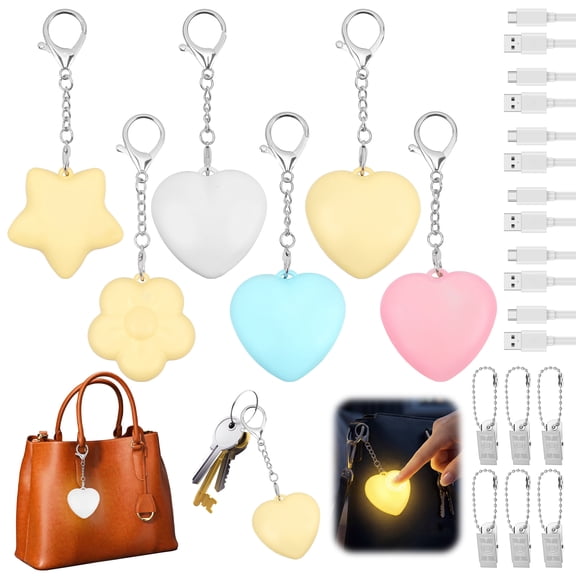 6 Pack Rechargeable Purse Light, StarHeartFlower Shape Touch Sensing Handbag Lamp with Keychain – Portable Mini Night Light, Exquisite Gift Box Set for Women, Girlfriend, Wife & Mother