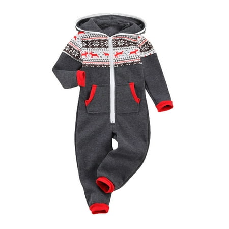 

Genuiskids Family Matching Christmas Pajamas Sets Snowflake One Piece Hooded Zip-front Festival Jumpsuit Sleepwear for Dad Mom Children