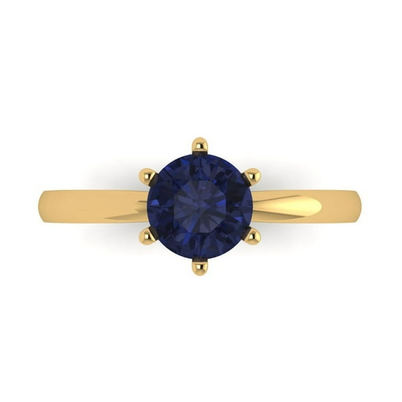Solitaire Engagement Ring for Women - 1ct Simulated Blue Sapphire in 14K Yellow Gold Promise Ring