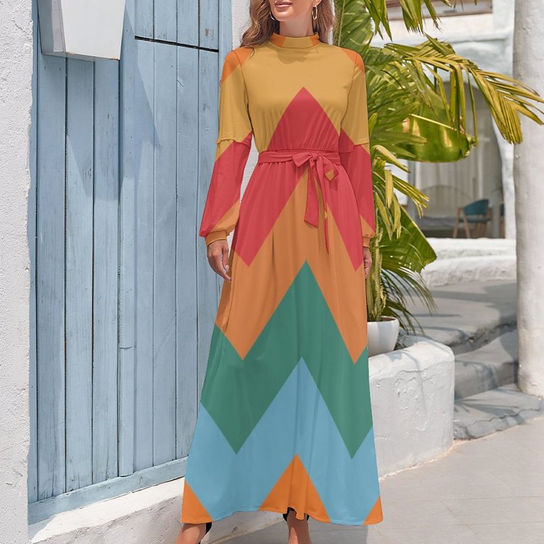 Wes Anderson The Darjeeling Limited Chevron Long Dress Women's summer  dresses Clothing
