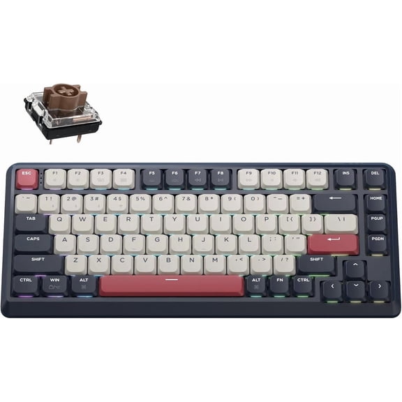 Keychron KJ1 Low Profile Wireless Mechanical Keyboard, 2.4 GHz Bluetooth QMK 75% Layout RGB, Hot-swappable Brown Switch Compatible with Mac Windows Linux, 2000mAh Fast Charge for Gaming - Dark Blue