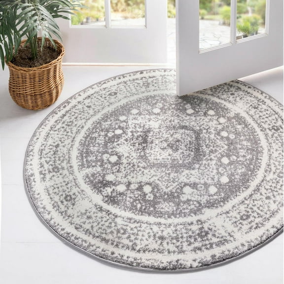Unique Loom Cavalli Rosso Rug Gray/Ivory 7' 10" Round Border Comfort Perfect For Dining Room Entryway Bed Room