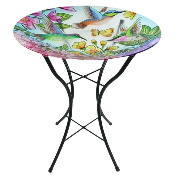 Briarwood Lane Springtime Hummingbirds Glass Birdbath