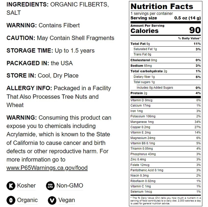 Organic Dry Roasted Blanched Hazelnuts with Himalayan Salt, 2 Pounds — Non-GMO, Kosher, Vegan — by Food to Live