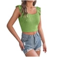 thumbnail image 1 of FAIWAD Women's Ribbed Knit Crop Top Ruffle Cap Sleeve Mesh T-Shirts Summer Crochet Slim Stretch Trendy Tank Tops, 1 of 7