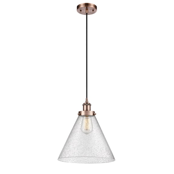 916-1P-AC-G44-L-Innovations Lighting-X-Large Cone-1 Light Mini Pendant in Industrial Style-8 Inches Wide by 10 Inches High   Antique Copper Finish