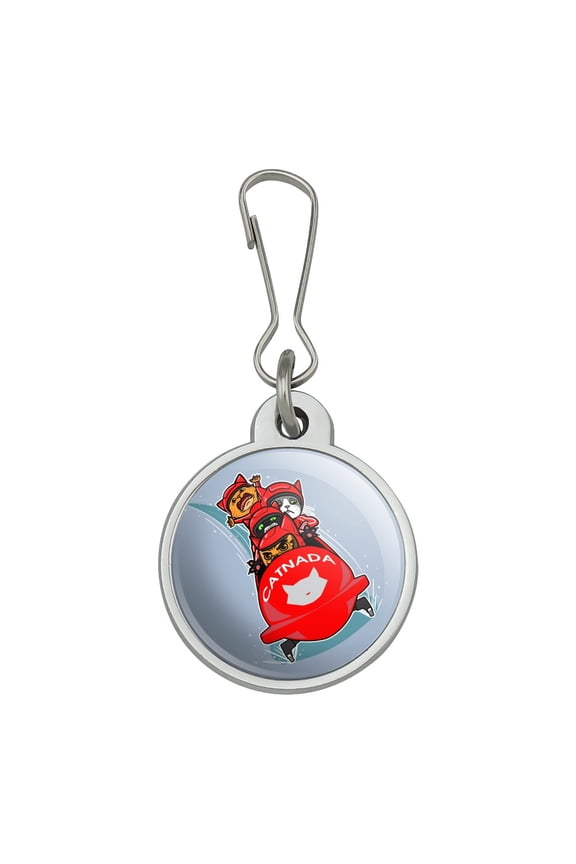 Cat Bobsleigh Bobsled Team Winter Sport Canada Jacket Handbag Purse Luggage Backpack Zipper Pull Charm
