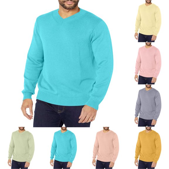 Long Sleeve Knit V-Neck Casual Sweater Pullover Casual Sweater for Men Men's Winter Casual Fashion Solid Color Long Sleeved V- Neck Sweater Mint Green Xl