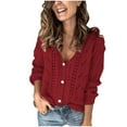 thumbnail image 2 of XPMWRP Women's Button Down Cardigan Sweaters Cable Knit Sweater Fall Winter Chunky Open Front Solid Color Loose Coats Red XL, 2 of 5