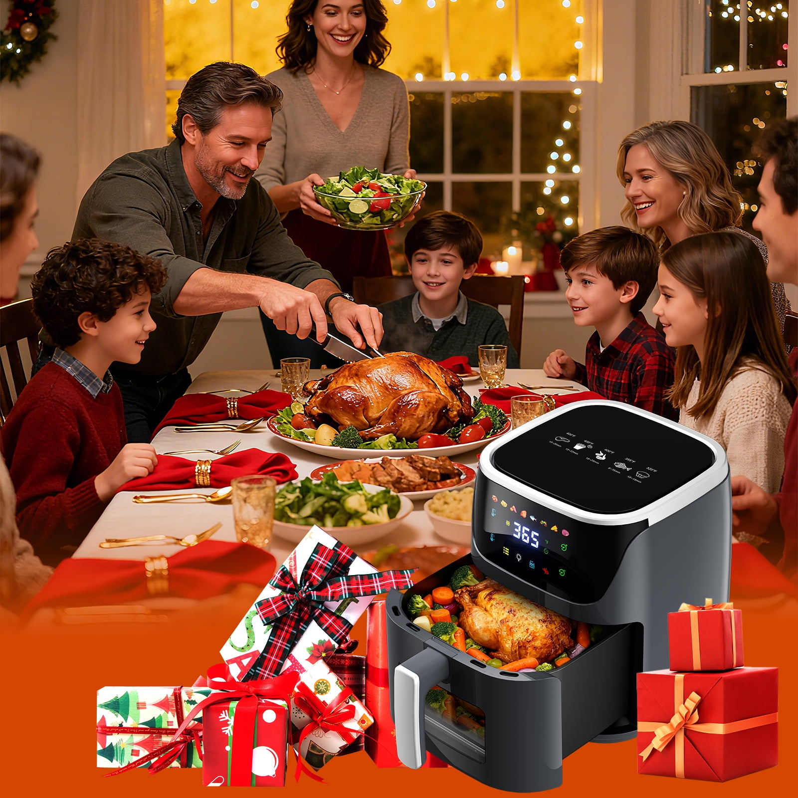 8QT Air Fryer with 8 Food Preset, LED Digital Touch Screen, Roast, Reheat, Dehydrate, Bake, Steam, 360° Hot Air, 85% Less Oil Healthy Cooker for Family Size