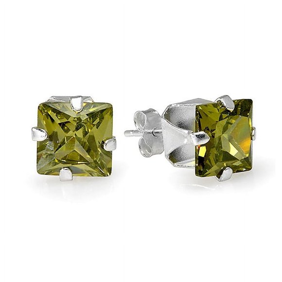 Dazzlingrock Collection Princess Green Cubic Zirconia CZ 5 mm Stud Earrings, Sterling Silver