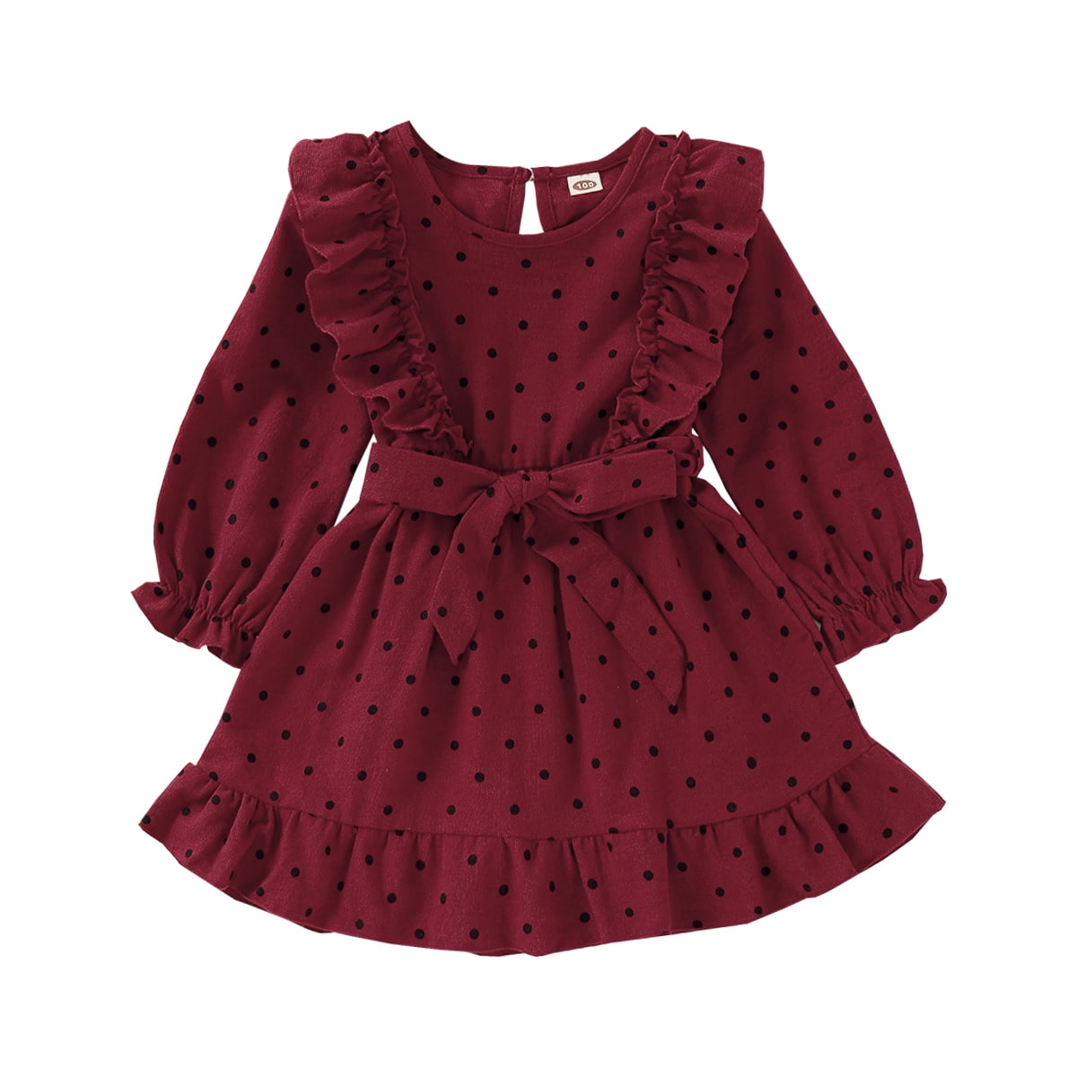 Kids Girl Clothes Little Girl Dress Long Sleeve Round Neckline Dress