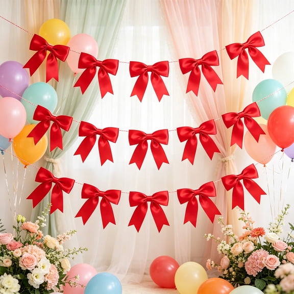 10PCS Bow Garlands Banner Decoration,Pre-Strung Satin Ribbon Ornaments for Birthday,Bachelorette Party,Bridal Shower,Wedding,Engagement,Baby Shower,Graduation Decor,Anniversary