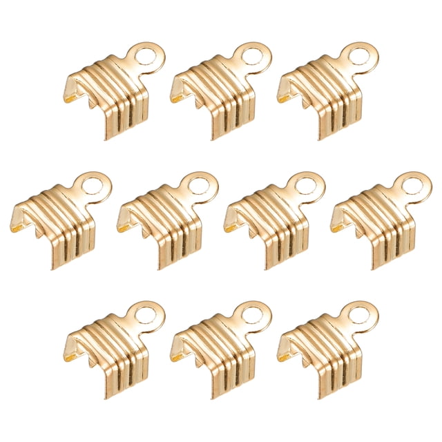 200Pack Fold Over Cord Ends, 5x7.5mm Terminators Crimp End Tips for Leather Ribbon, Champagne