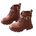 thumbnail image 6 of Babcutegg Girls Short Leather Boots Lace Up Adjustable Strap Low Heel Round Toe Shoes Fall Winter Casual Martin Boots Brown Size 11.5 Little Kid, 6 of 8