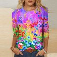 thumbnail image 1 of Hauts d'Été pour Femmes 2023 Mode pour Femmes T-shirt Ample Imprimé de Pâques Mi-Long Manches 3/4 Blouse Col Rond Hauts Décontractés Hauts à Manches 3/4 pour Femmes en Liquidation, 1 of 5