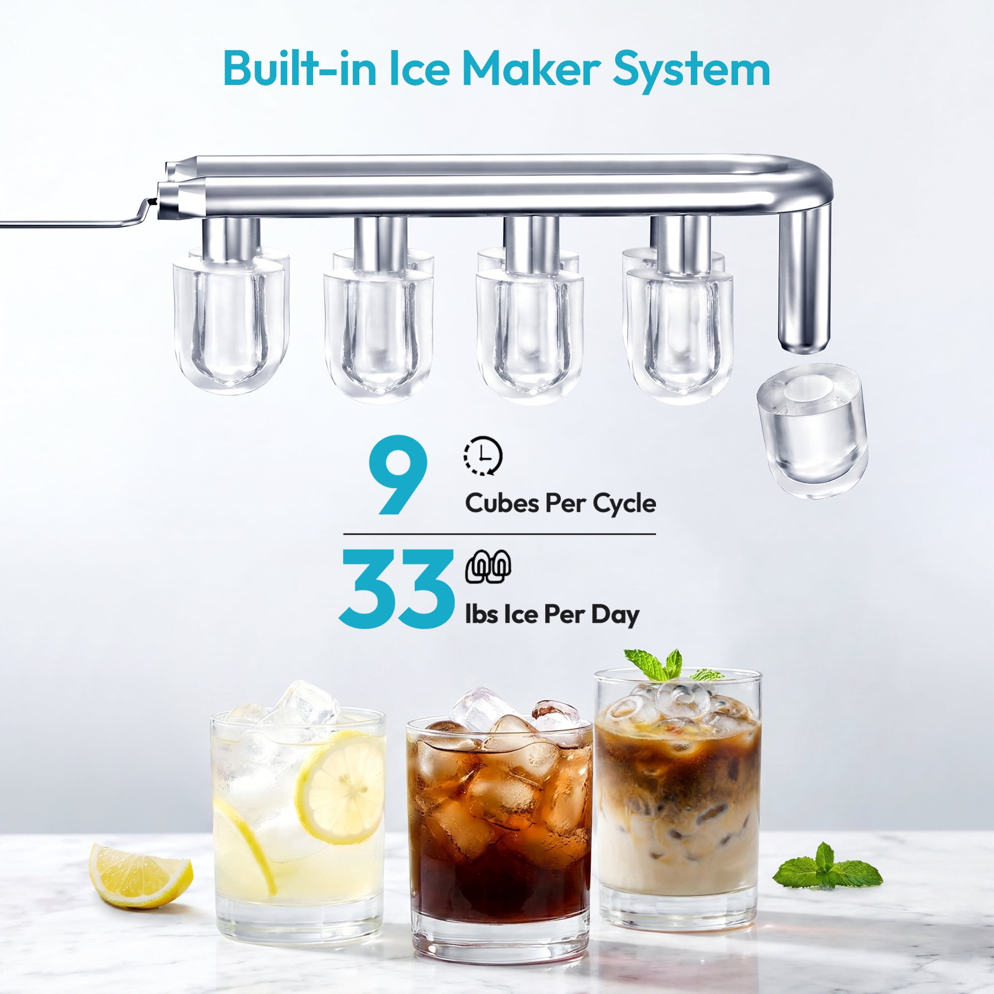 EUHOMY 4-in-1 Water Dispenser with Ice Maker, Cold Hot & Room Temperature Water, Child Safety Lock, Compatible with 3–5 Gallon Bottles for Home/Office, Black and Silver