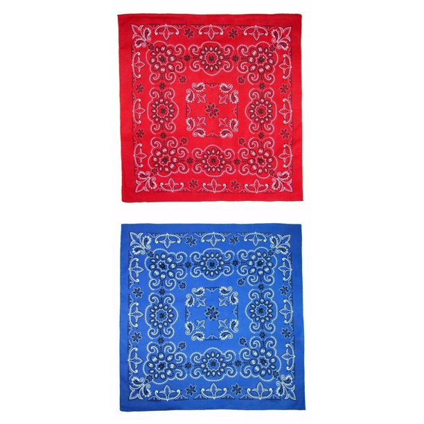 MTL Extra Large 27 Inch Cotton Bandanas Red and Blue (Pack of 2)